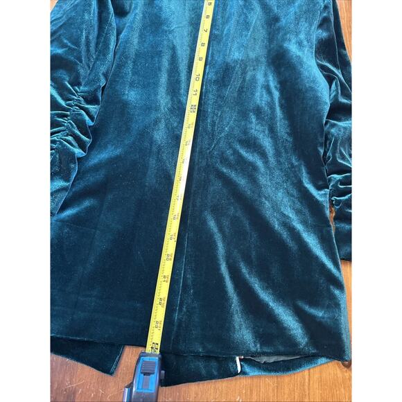 Skies Are Blue NWT Blazer Womens XS Ruched 3/4 Sleeve Velvet Open Front Green - Picture 13 of 13